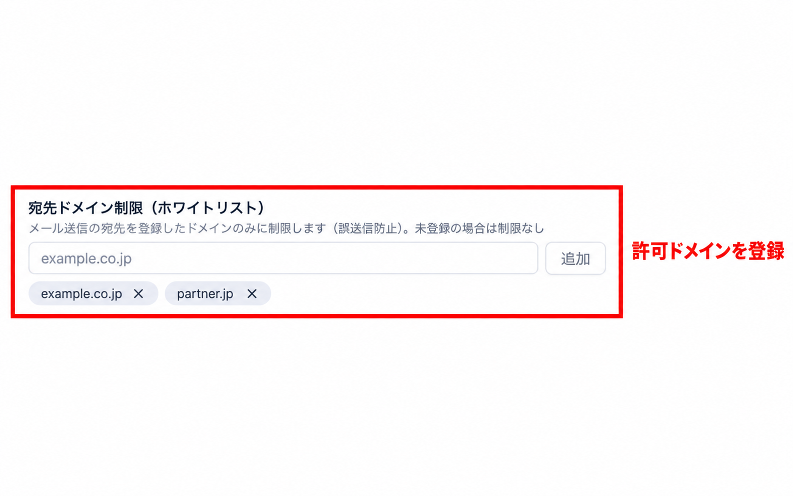 実際の画面：送信先ドメインの制限