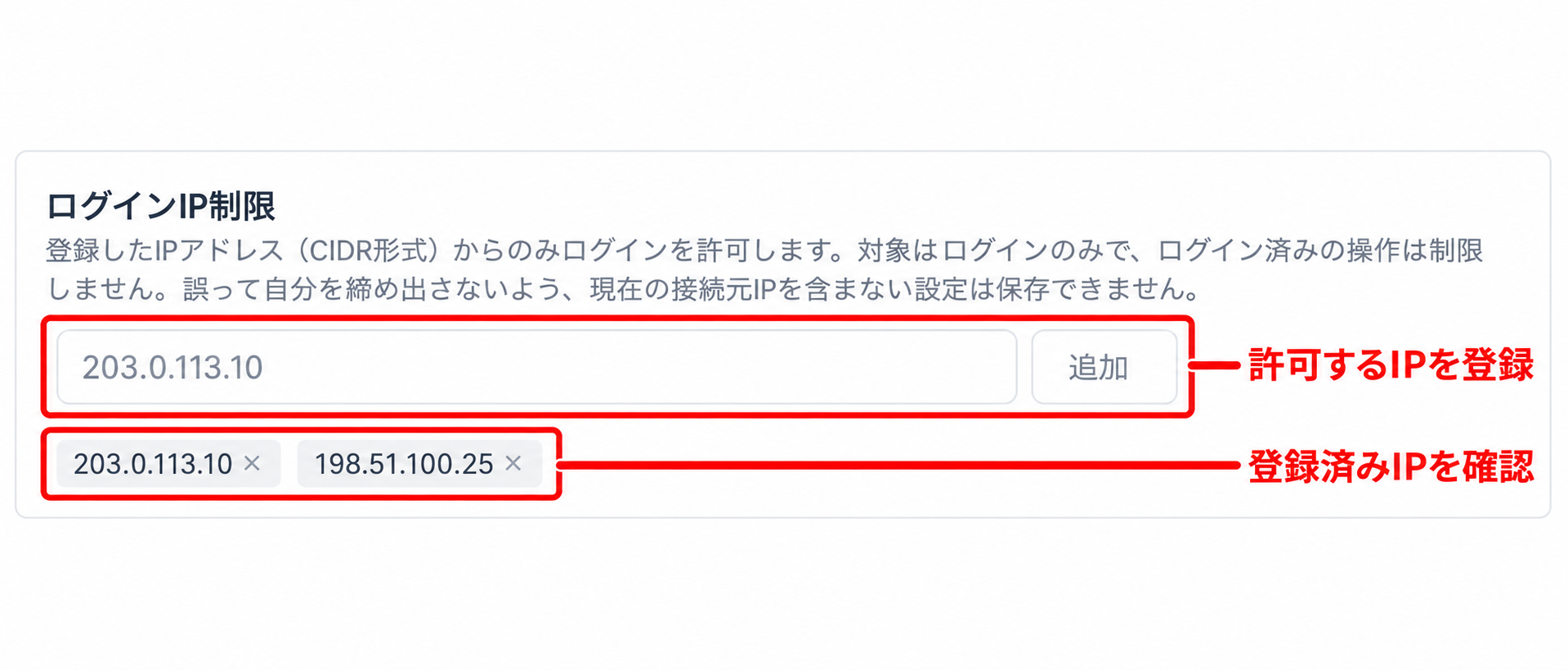 実際の画面：ログイン元IPアドレスの制限