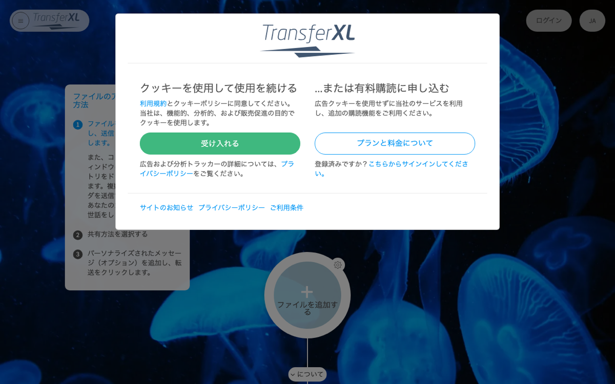 TransferXL公式 — パスワード設定でエンドツーエンド暗号化対応・登録不要