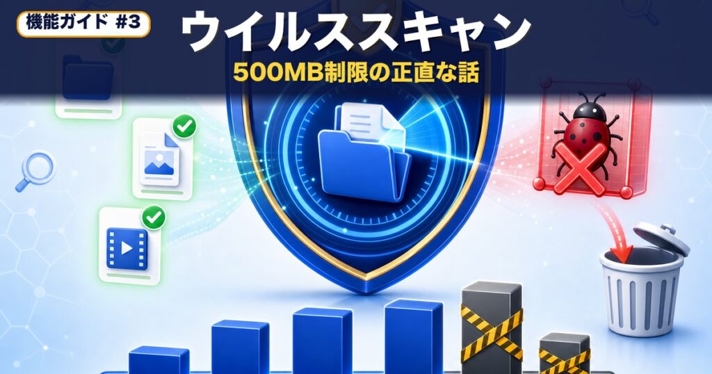 ギガワタスのウイルススキャン｜仕組みと500MB制限の正直な話