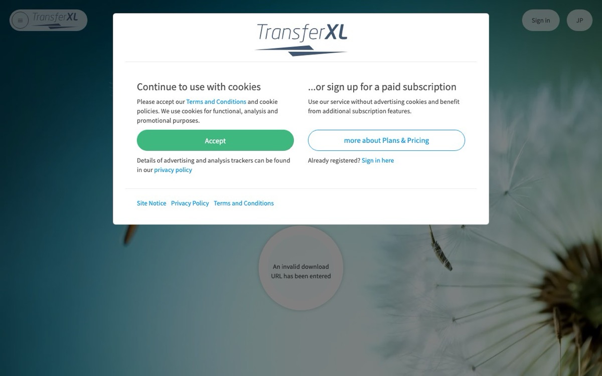 TransferXLのトップページ — E2E暗号化対応のファイル転送サービス