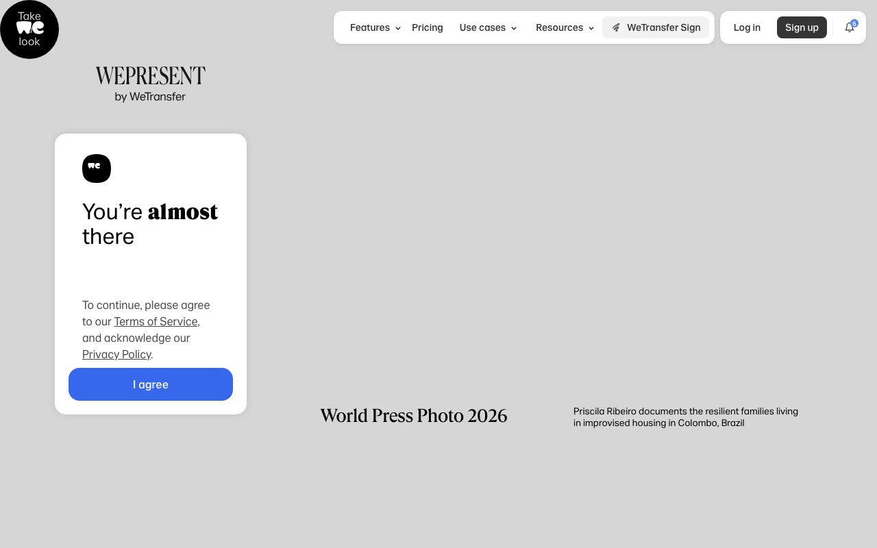 WeTransferのトップページ — 2024年の改定で無料プランが大幅に制限されたサービス