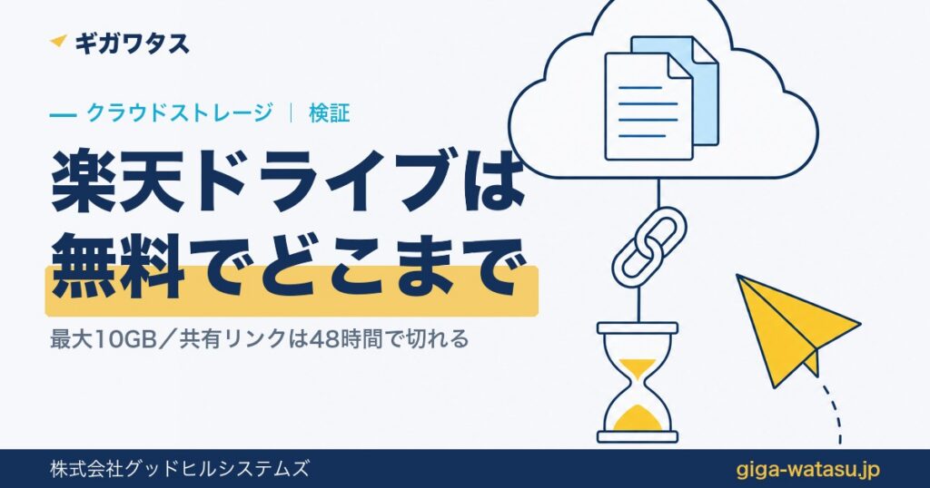 楽天ドライブは無料でどこまで使える？ — 最大10GBと共有リンク48時間の期限をファイル転送サービス運営者が確認